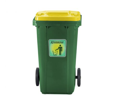 Tempat Sampah Plastik Krisbow New Eco 120 Ltr Hijau Tutup Kuning