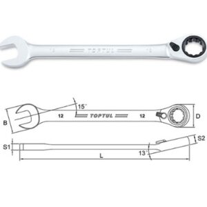 Kunci Kombinasi Reversible Ratchet Combination Wrench Gear 12mm Toptul ABAF1212-0