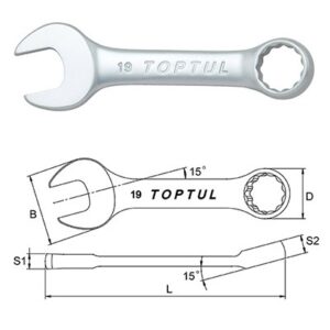 Kunci Kombinasi Midget Combination Wrench 15 Deg Offset 14mm Toptul AAAF1414-0