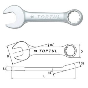 Kunci Kombinasi Midget Combination Wrench 15 Deg Offset 15mm Toptul AAAF1515-0