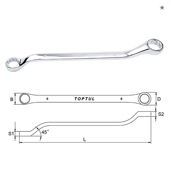 KUNCI PAS DOUBLE 45deg 20X22mm TOPTUL AAAH2022-0
