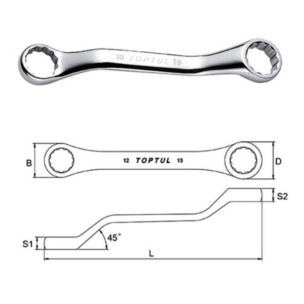Kunci Pas Midget Double Ring Wrench 45° Offset 12x13mm TopTul AAAK1415-31962