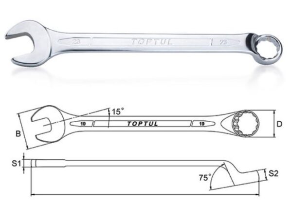 Kunci Kombinasi Standard Combination Wrench 75 Deg Offset 14mm Toptul AAEN1414-32248