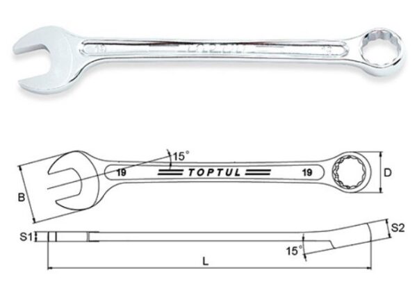 Kunci Kombinasi Hi-Performance Combination Wrench 15 Deg Offset 20mm Toptul AAEX2020-0