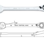 Kunci Kombinasi Reversible Ratchet Combination Wrench Gear 15mm Toptul ABAF1515-0