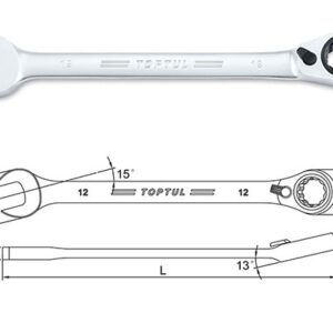 Kunci Kombinasi Reversible Ratchet Combination Wrench Gear 15mm Toptul ABAF1515-0