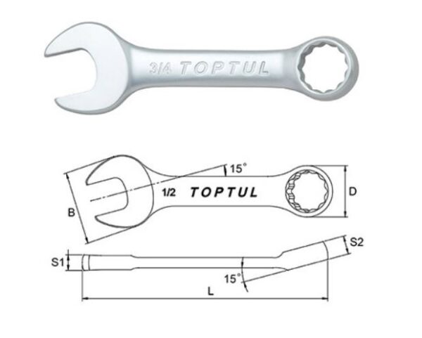 Kunci Kombinasi Midget Combination Wrench 16 Deg Offset SAE 11/32 inch Toptul ACAF1111-32408