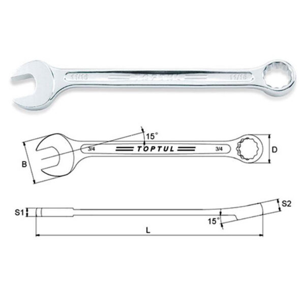 Kunci Kombinasi Super-Torque Combination Wrench 15 Deg Offset SAE 5/16 inch Toptul ACEW1010-32450