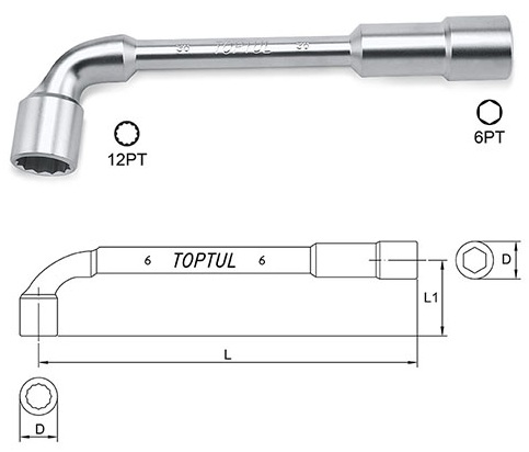 Kunci Pas Angled Socket Wrench 8 mm Toptul AEAE0808-0