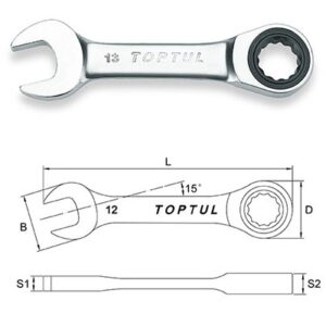 Kunci Kombinasi Stubby Ratchet Combination Wrench 8mm Toptul AOAB0808-0