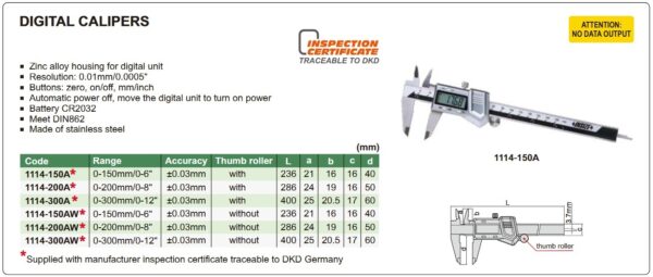 Digital Caliper (Zinc Alloy Case) 0-200mm/0-8" Insize 1114-200A-23573