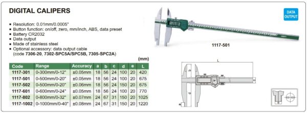 Digital Caliper (Jaw Length 100mm) 0-300mm/0-12" Insize 1117-301-23579
