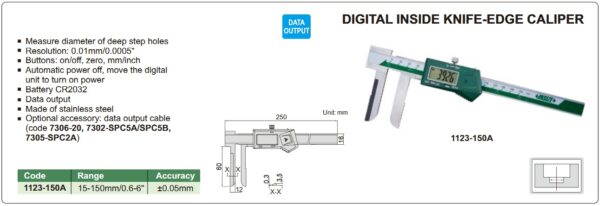 Digital Inside Knife-Edge Caliper 15-150mm/0.6-6" Insize 1123-150A-23618