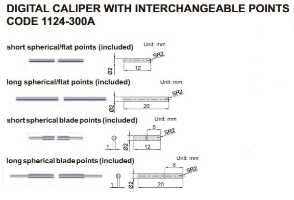 Digital Caliper With Interchangeable Points 0-300mm/0-12" Insize 1124-300A-23644