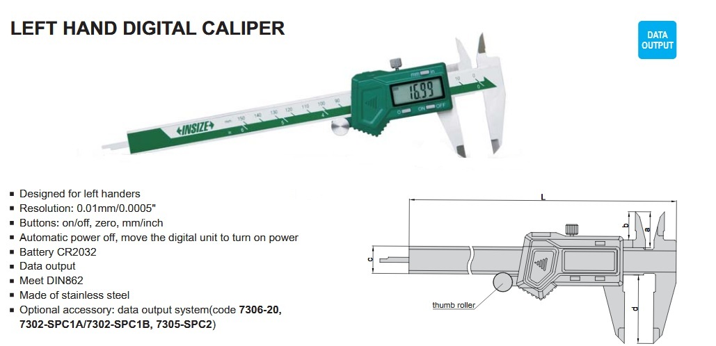 Left Hand Digital Caliper 0-300mm/0-12" Insize 1130-300-0