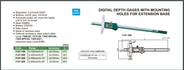 PENGUKUR KEDALAMAN DIGITAL DEPTH CAGE 0-150mm/0-6" INSIZE 1147-150-24246