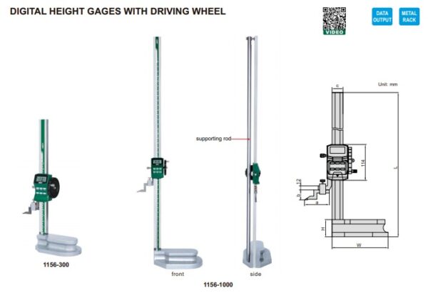 PENGUKUR KETINGGIAN DIGITAL HEIGHT GAGE 0-1000mm/0-40” INSIZE 1156-1000-25340