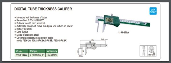 JANGKA DIGITAL TUBE THICKNESS CALIPER 0-150mm/0-6" INSIZE 1161-150A-24438