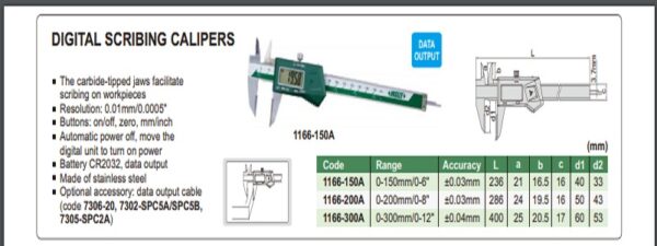 JANGKA ELECTRONIC SCRIBING CALIPER 0-200mm/0-8" INSIZE 1166-200A-24443