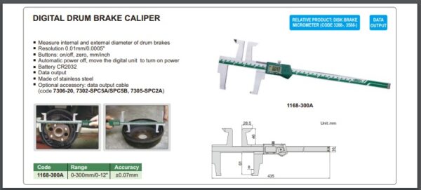 JANGKA DIGITAL DRUM BRAKE CALPER 0-300mm/0-12" INSIZE 1168-300A-24446