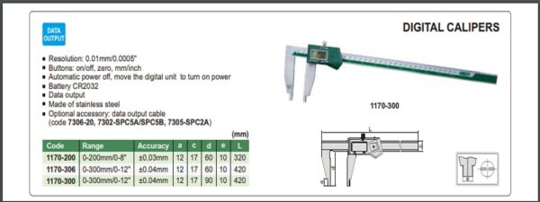 JANGKA DIGITAL CALIPER (jaw length 60mm) 0-300mm/0-12" INSIZE 1170-306-24580