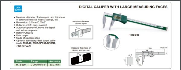JANGKA DIGITAL CALIPER W/ LARGE MEASURING FACES 0-200mm/0-8" INSIZE 1172-200-24584