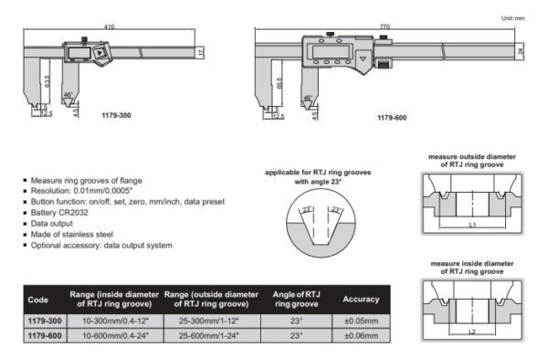 JANGKA DIGITAL RTJ RING GROOVE CALIPER 10-300mm/0.4-12" INSIZE 1179-300-25337