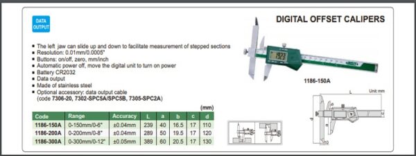 JANGKA DIGITAL OFFSET CALIPER 0-300mm/0-12" INSIZE 1186-300A-24904
