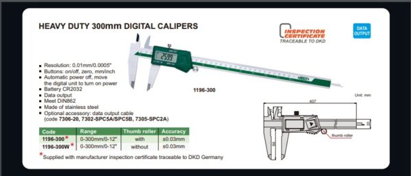 JANGKA HEAVY DUTY 300mm DIGITAL CALIPER 0-300mm/0-12" INSIZE 1196-300-24930