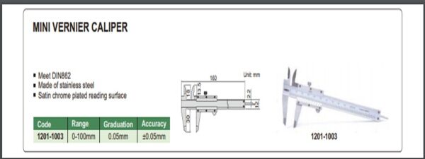 JANGKA MINI VERNIER CALIPER 0-100mm INSIZE 1201-1003-24931