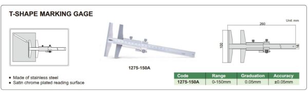 T-Shape Marking Gage 0-150mm Insize 1275-150A-23783