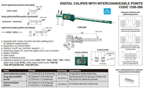 Digital Caliper With Interchangeable Points Insize 1526-200-23850