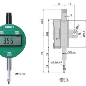 No Auto Power Off Digital Indicator (flat back) 12.7mm/0.5" Insize 2113-10F-0