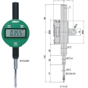 No Auto Power Off Digital Indicator (lug back) 25.4mm/1" Insize 2113-251-0