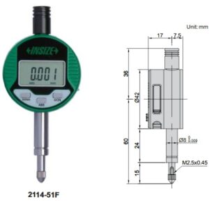Compact Digital Indicator (flat back) 5mm/0.2" Insize 2114-5F-0