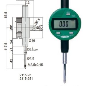 Waterproof Digital Indicator (lug back) 25.4mm/1" Insize 2115-25-0