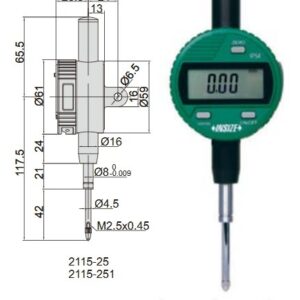 Waterproof Digital Indicator (lug back) 25.4mm/1" Insize 2115-251-0