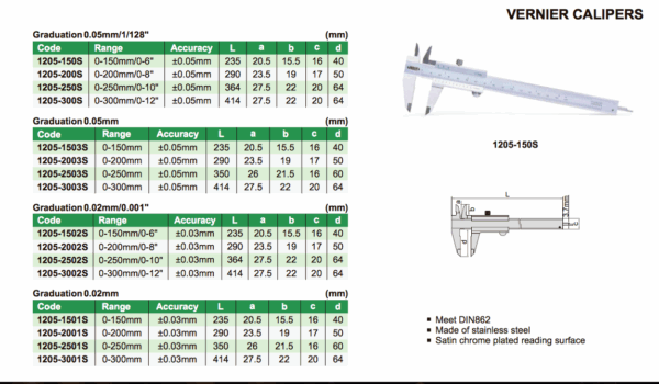 Jangka Sorong 0-150mm x 0.05mm Vernier Caliper Insize 1205-1503S-0