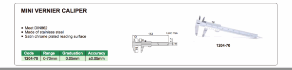 Jangka Sorong 0-70mm x 0.05mm Mini Vernier Caliper Insize 1204-70-24289