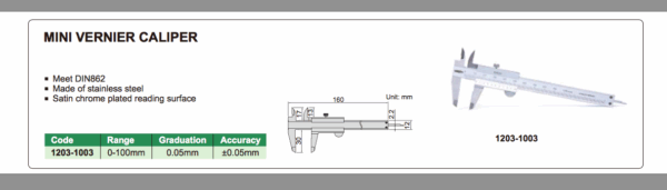 Jangka Sorong 0-100mm x 0.05mm Mini Vernier Caliper Insize 1203-1003-24288