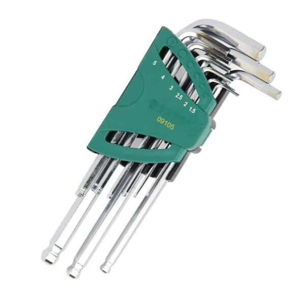 Kunci L Tools Long Arm Ball Point Hex Key Set 9Pc Metric SATA 09105-26152