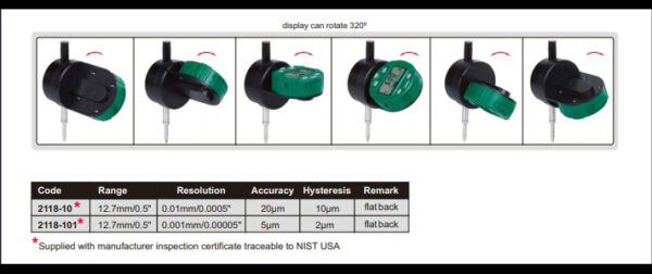 INDIKATOR BACK PLUNGER TYPE DIGITAL INDICATOR (flat back) 12.7mm/0.5" INSIZE 2118-10-25331
