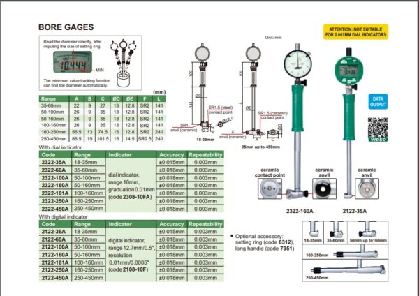 ALAT UKUR DIAMETER DIGITAL BORE GAGE (setting ring is not included) 18-35mm INSIZE 2122-35A-25513