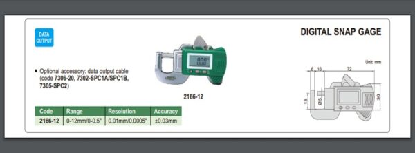 JANGKA DIGITAL SNAP GAGE 0-12mm/0-0.5" INSIZE 2166-12-25768