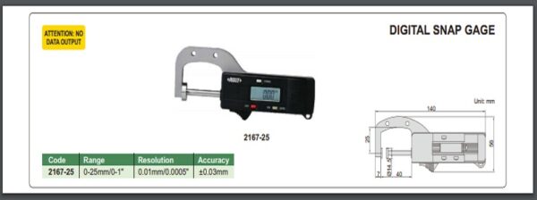 JANGKA DIGITAL SNAP GAGE 0-25mm/0-1" INSIZE 2167-25-25772