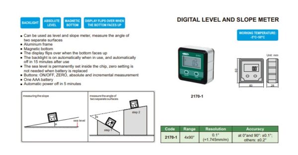 BUSUR DERAJAT DIGITAL LEVEL AND PROTRACTOR 4x90° INSIZE 2170-1-25779