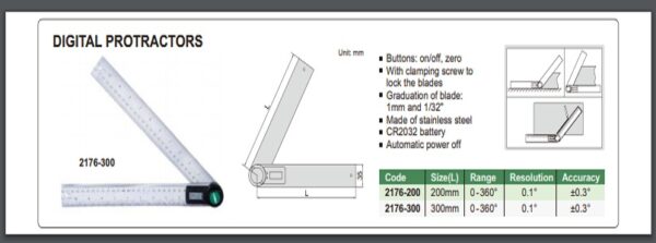 BUSUR DERAJAT DIGITAL PROTRACTOR 0-360° INSIZE 2176-200-25809