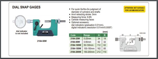BUSUR DERAJAT DIAL SNAP GAGE (indicator is not included) 50-100mm INSIZE 2184-100W-25815