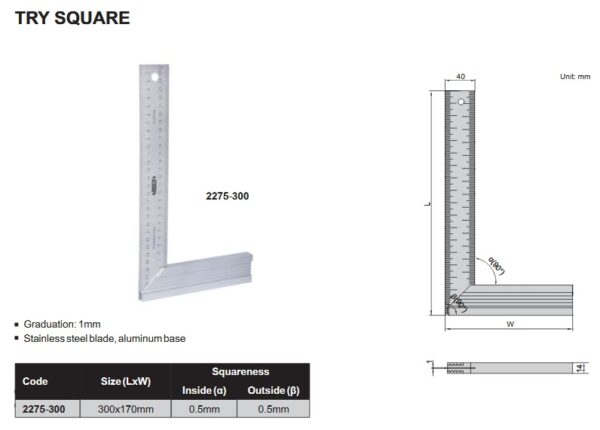Penggaris Try Square 300x170mm Insize 2275-300-24486