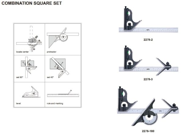 Penggaris Combination Square Set 0.5mm, 1/32" and 1mm, 1/64" Insize 2278-2-24493